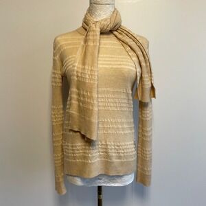 Jarbo Striped Wool Cashmere Blend Sweater Scarf Set Neutral Tan Size‎ 0